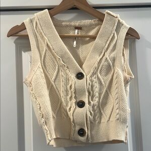 Free people Cream Cable Knit Button Vest